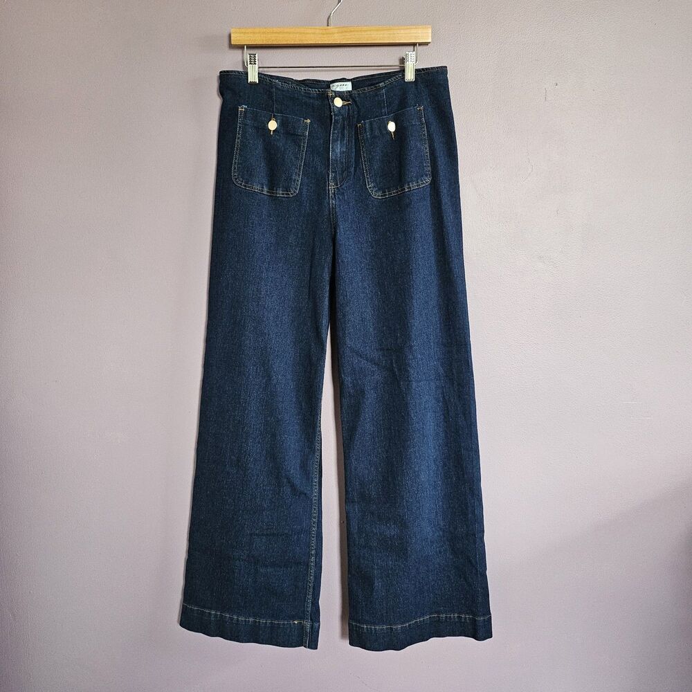 Vigoss Dark Wash High Waist Wide Leg Baggy Indie Chic Retro Sailor Jeans